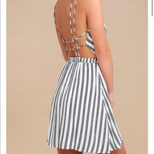 Lulus oceanside adventure white stripe skatr dress